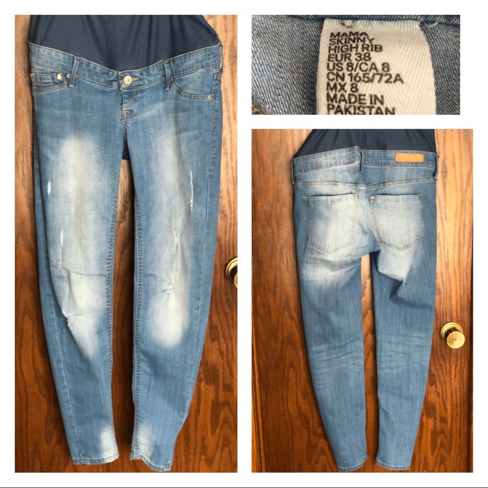 H&M “MAMA Skinny” Maternity Distressed Jeans